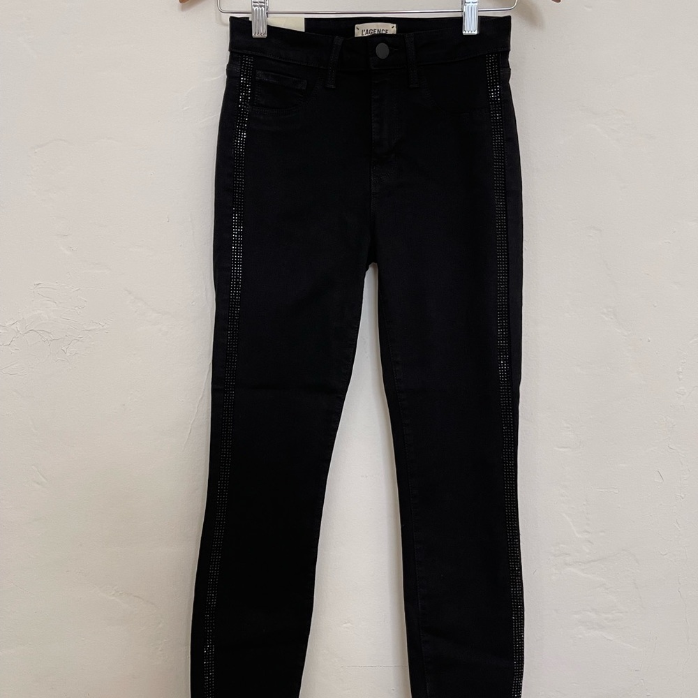 L'AGENCE high rise skinny black jeweled women’s jeans, size 25 NWT